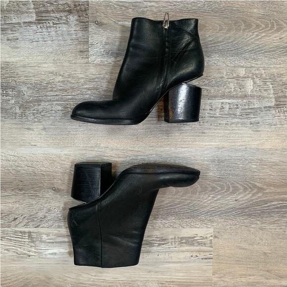 Alexander Wang Gabi Black Leather Booties 6.5 Silver Cutout Heel Ankle Boots - Picture 3 of 9